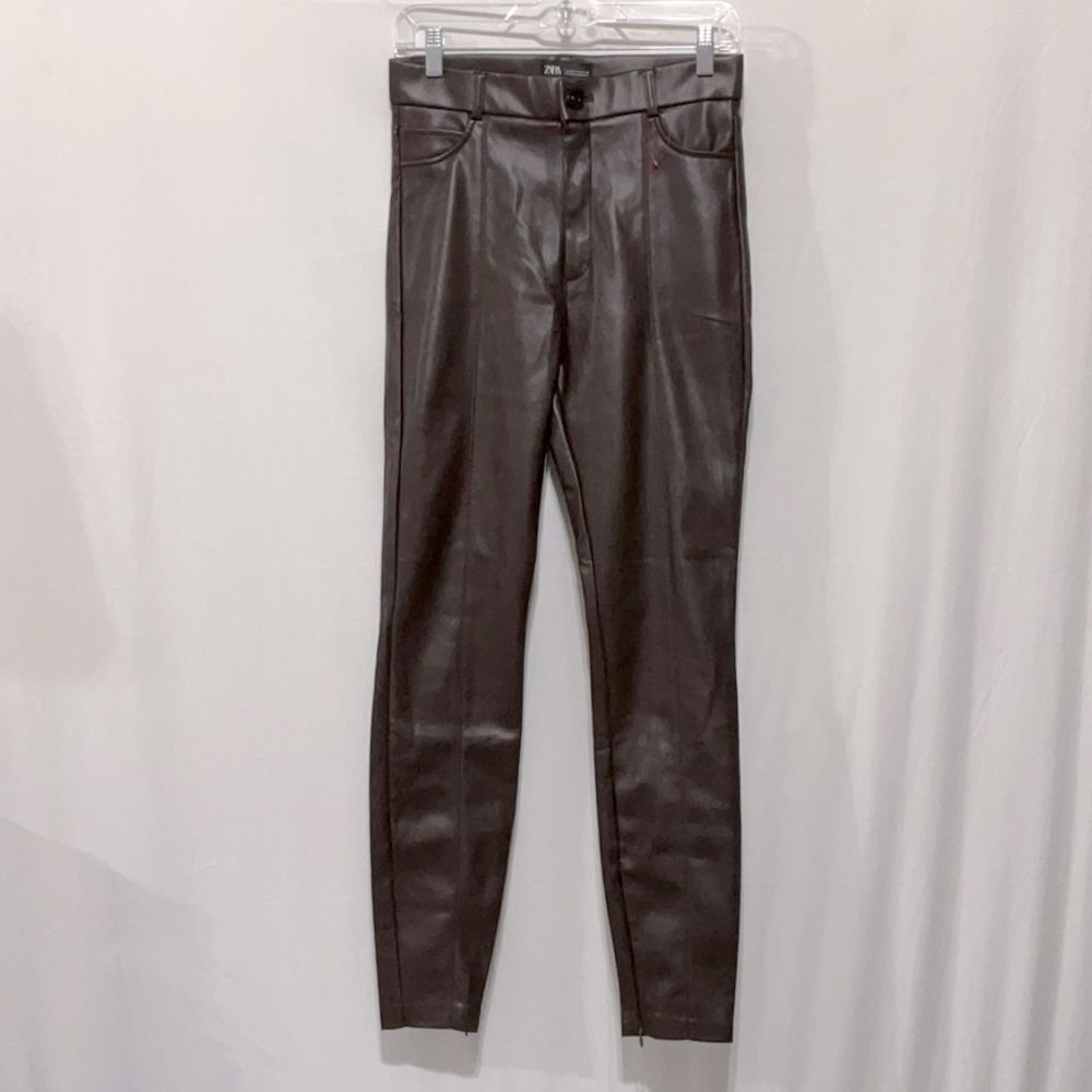 ZARA pants faux leather pants high rise zip/button fly zips at ankle women’s M